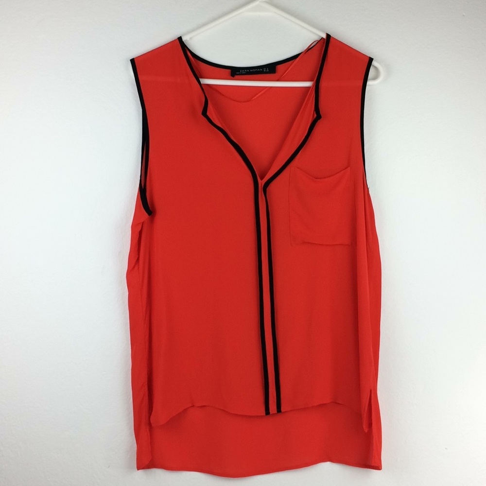 ❤️Zara Woman sheer red/black edged sleeveless top